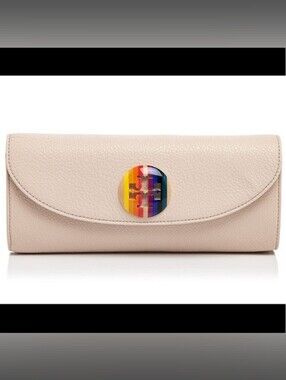 Tory Burch Emma Pebbled Leather Clutch in light oak NWT, storage bag